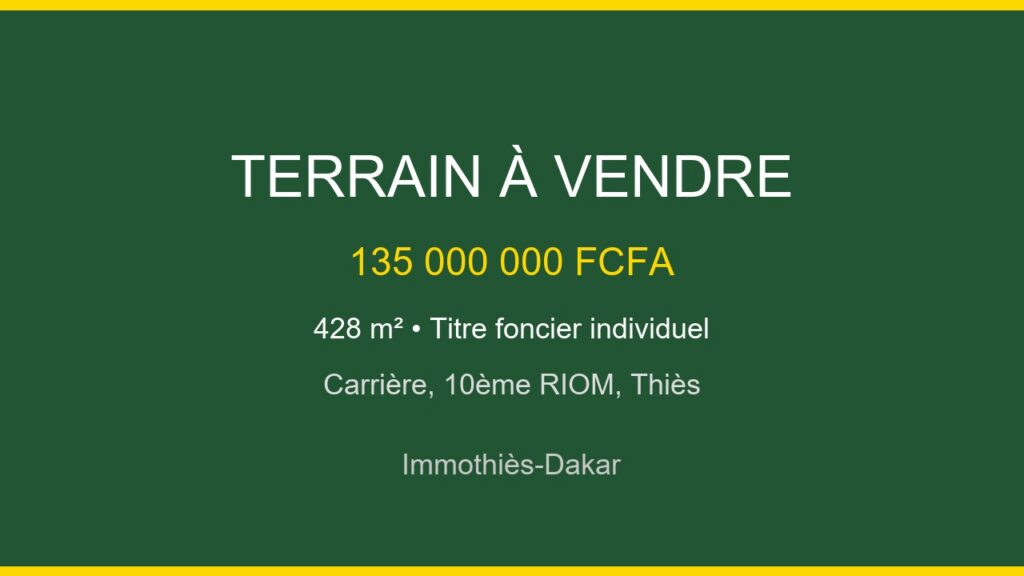 Terrain à Vendre Thiès Carrière 428 m² Titre Foncier Individuel