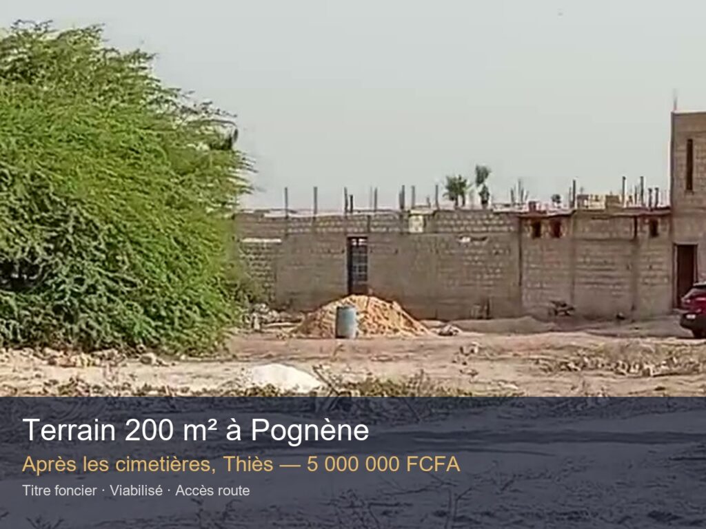 Terrain 200 m² à vendre Pognène, Thiès — 5 000 000 FCFA
